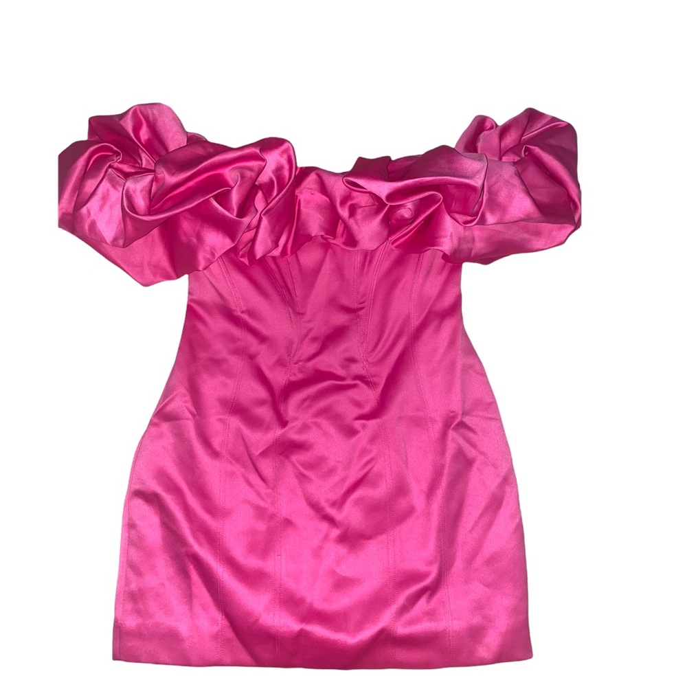 Silk hot pink off the shoulder dress!